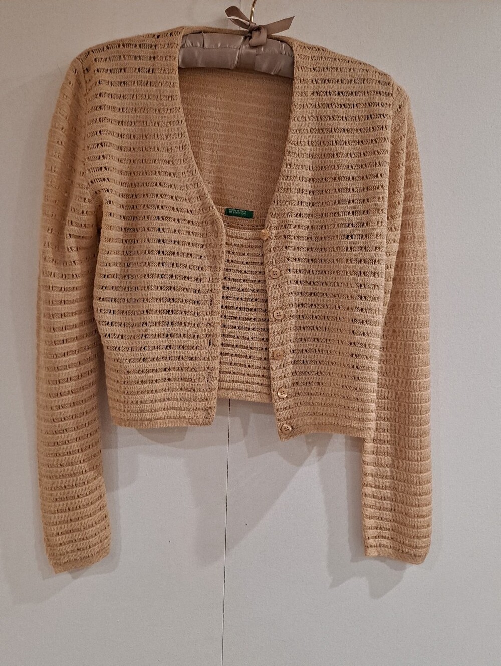 Benneton Italy VTG Y2K "Rare" Cropped Crochet Cardigan MatchingTank Top S NWOT